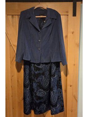 Cimarron Plus Size 16 Blue Paisley Sleeveless Midi Dress & Blazer 2 Piece USA